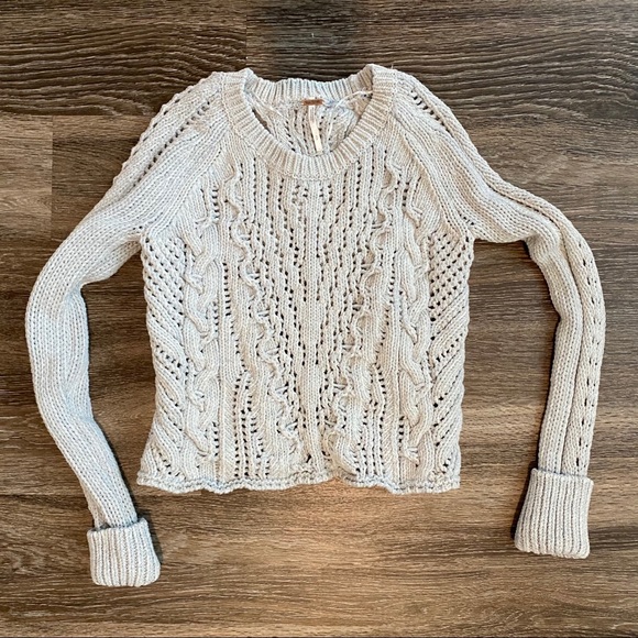 Free People Sweaters - Free People Cable Knit Cotton Sweater Open Back